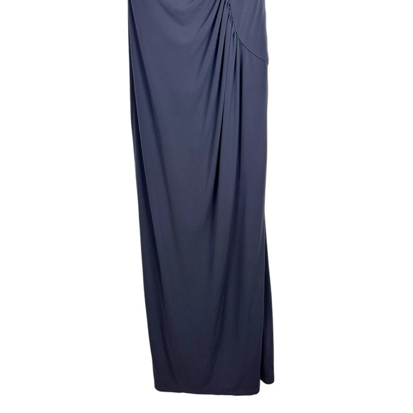 CALVIN KLEIN GRAY GATHERED FITTED SLIT CUTOUT FLOOR LENGTH EVENING GOWN DRESS - Picture 5 of 11